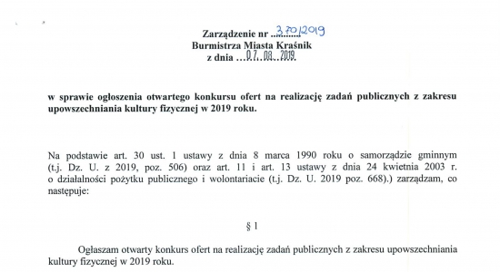 Zarządzenie Burmistrza Miasta Kraśnik w sprawie otwartego konkursu